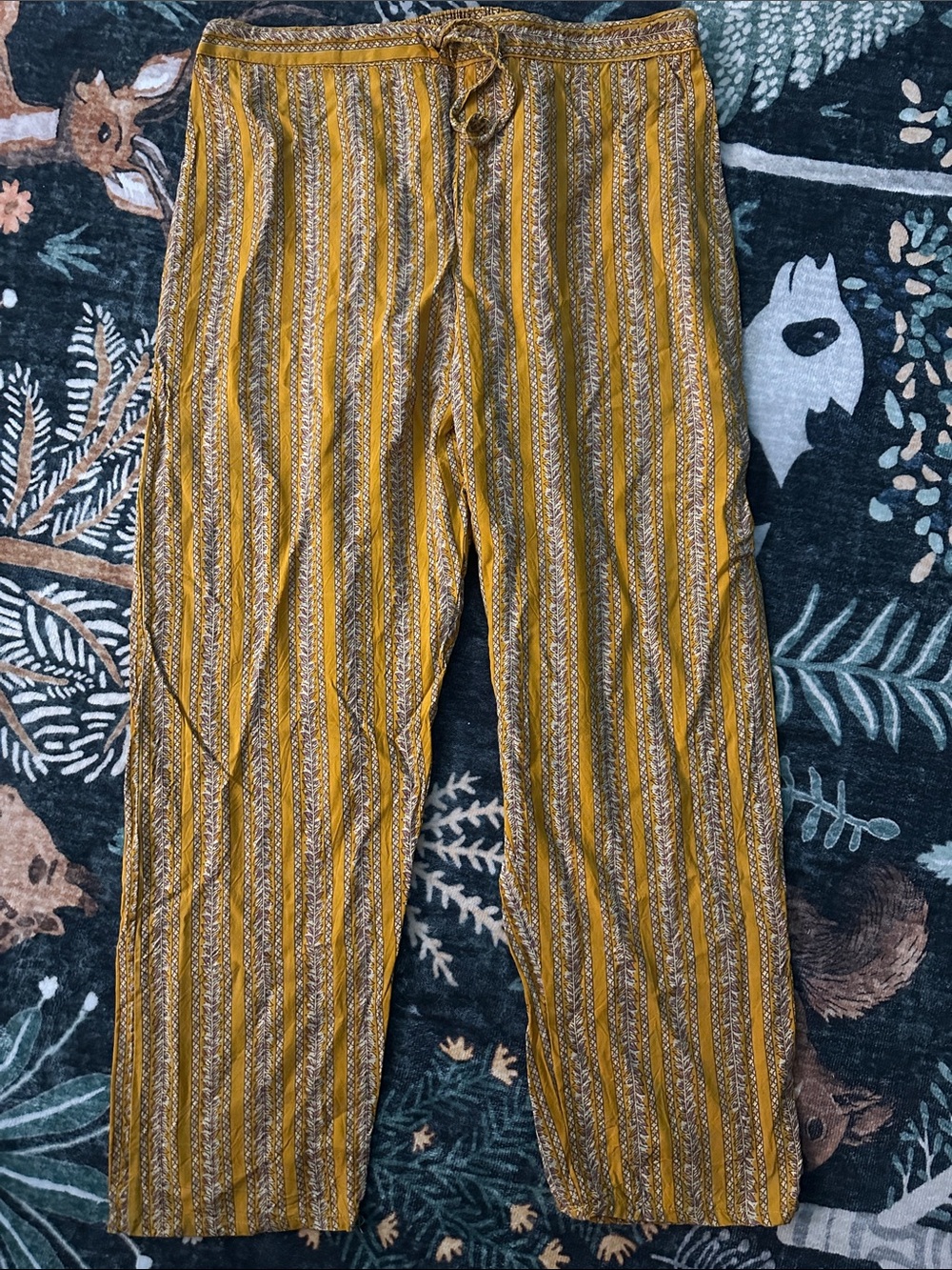 Mustard Striped Women's Casual Pants